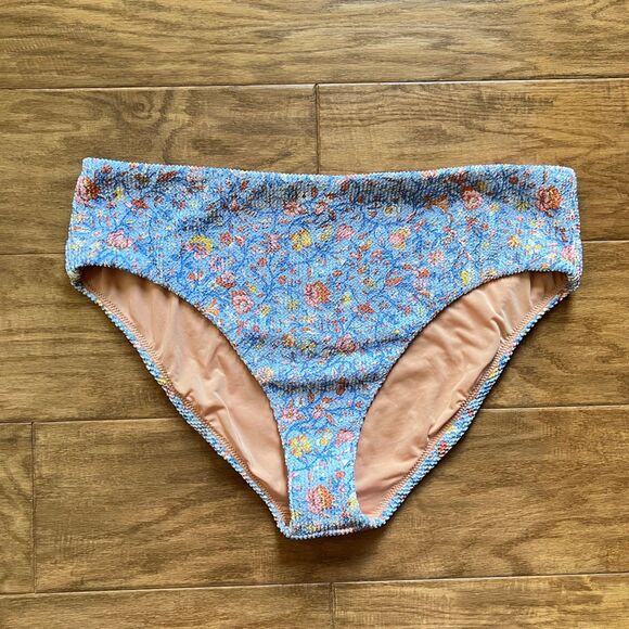 NWT J.Crew Scrunchie High-Rise Bikini Bottom Size 2X Blue Floral Textured - Picture 1 of 7